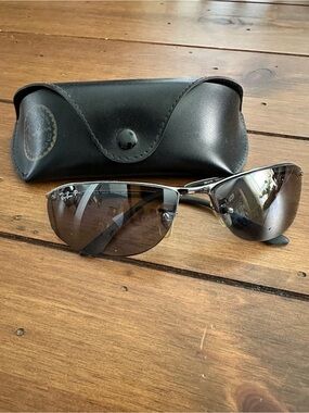 Vintage Ray-Ban RB3179 Top Bar Semi-Rimless Sunglasses Grey with Silver Lenses